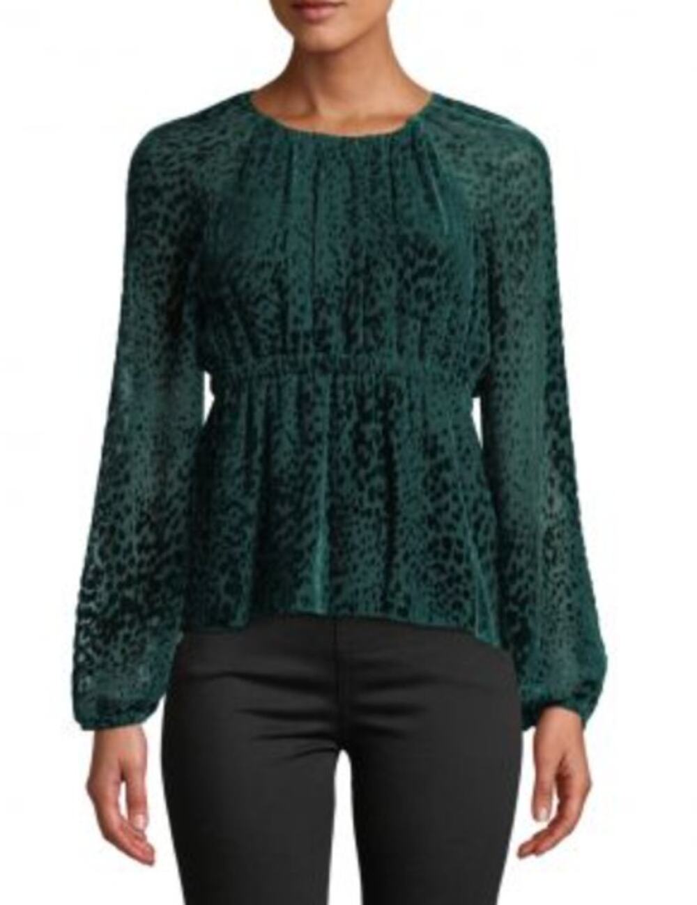 ALC a.l.c. Karen green semi sheer animal print velvet burnout long sleeve top